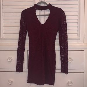burgundy red lace dress